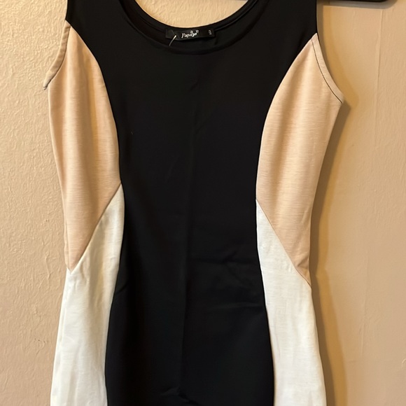 NWT Papaya Black White Tan Color-block Tank Style Bodycon Dress S - Picture 3 of 10